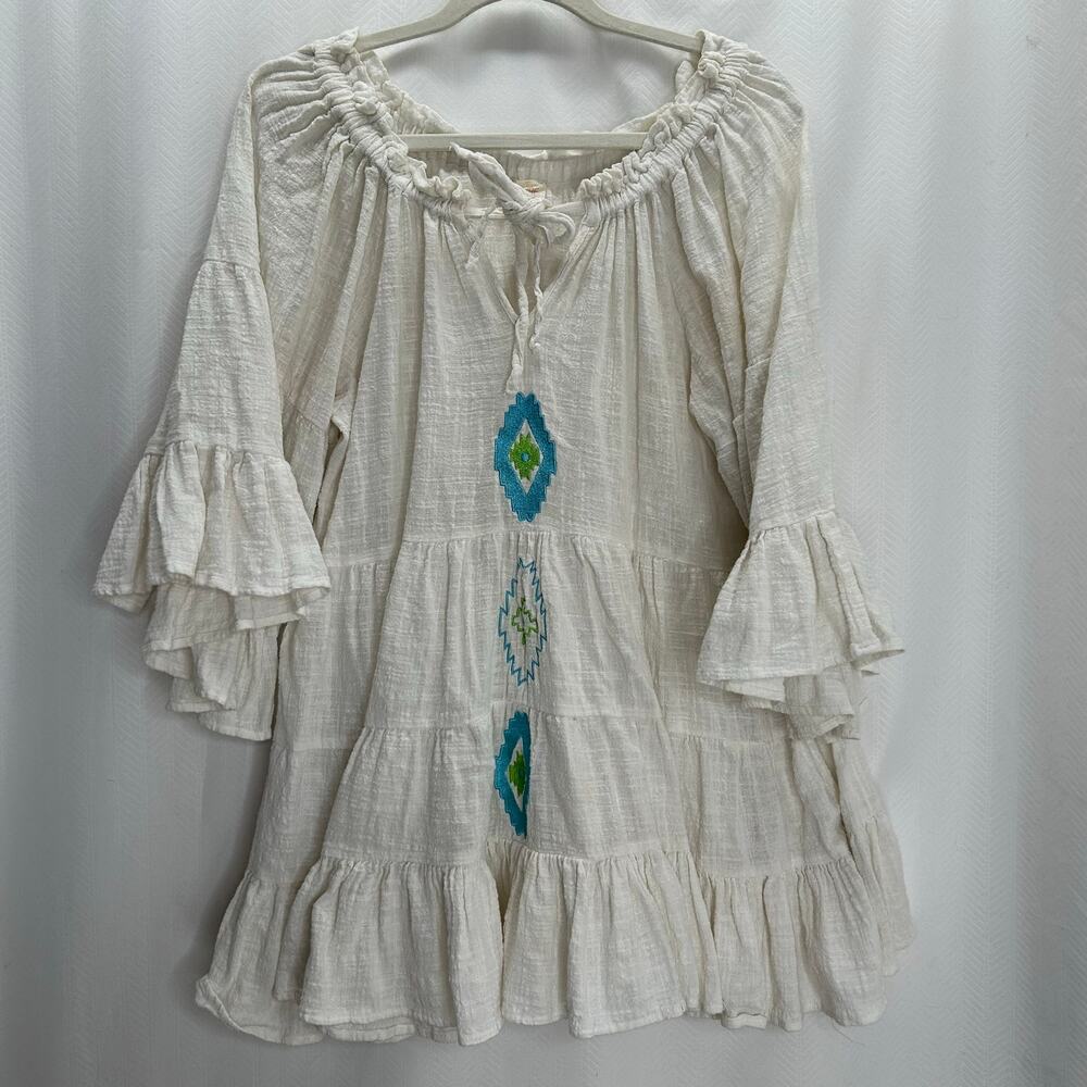 Surf Gypsy white mini dress cover up medium boho beach coastal